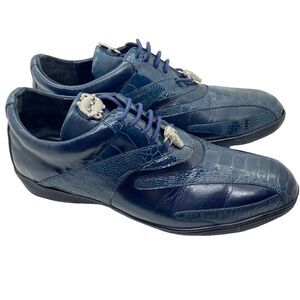 Studio Belvedere Sneakers Shoes Mens Size 8 M Bene Navy Blue Ostrich Lace Up